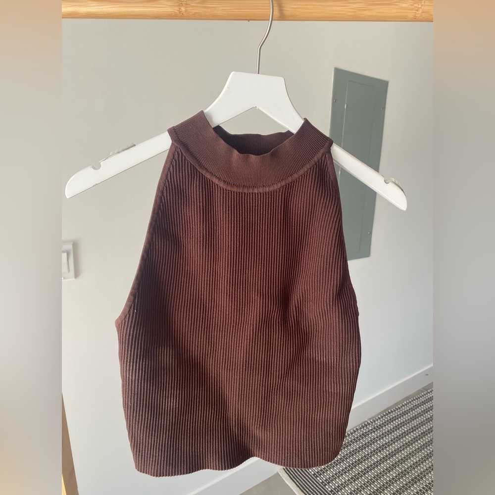 Rich Mocha Brown Aritzia Babaton Mock Neck Sculpt Knit top